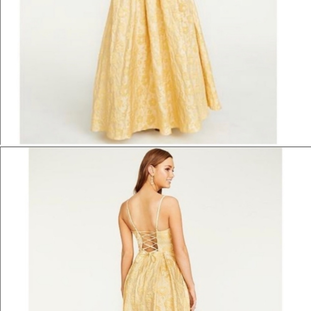 NEW Trixxi  Floral Jacquard Gown Yellow/Silver Long Formal Sz 0 Juniors - Picture 2 of 9